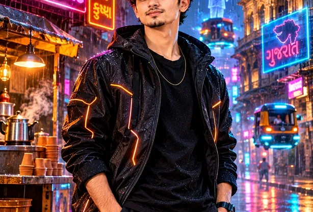Cyberpunk Neon Indian Street Portrait Prompt