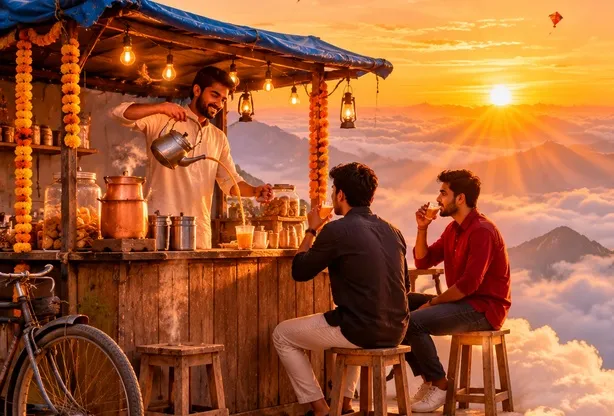 Floating Chai Cafe Above the Clouds Prompt