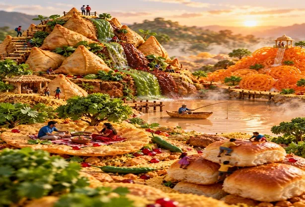 Giant Indian Street Food Landscape Prompt